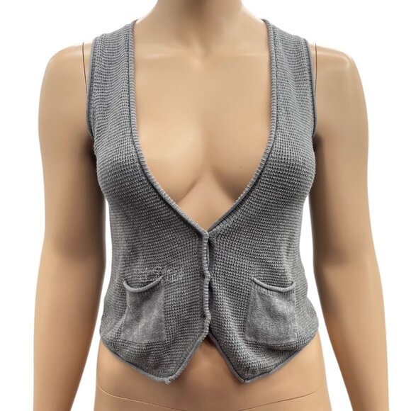 J. Jill Gray Waffle Weave Knit Cotton V-Neck Single Breasted Sweater Vest Small - Picture 6 of 6